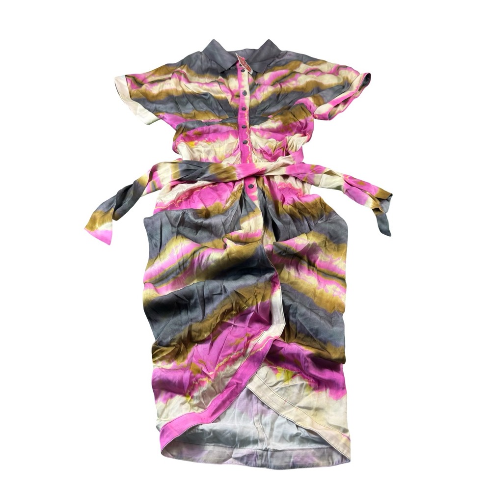 Le Superbe Viscose Full Length Gray Gold Pink Splatter Dress Size Womens 12 NWT